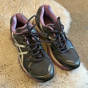 Asics Gray and Purple Gel-Nimbus 13 Running Shoes